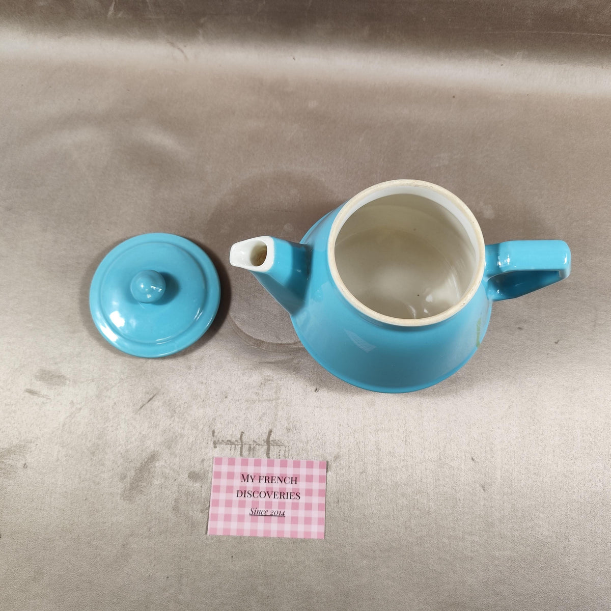 Théière vintage RIO turquoise  céramique émaillée design rétro
