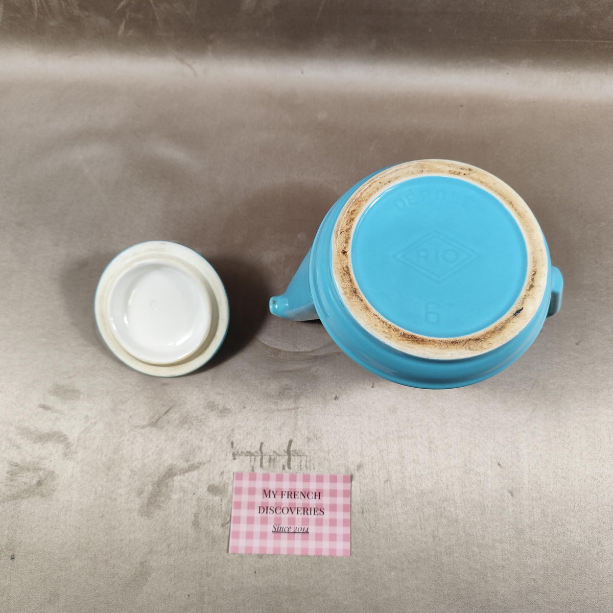 Théière vintage RIO turquoise  céramique émaillée design rétro