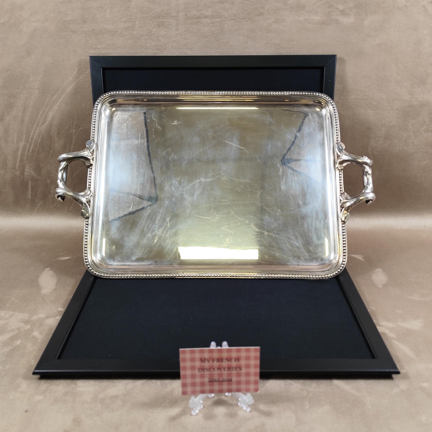 Grand plateau de service ERCUIS en métal argenté  Plateau rectangulaire à poignées Art de la table