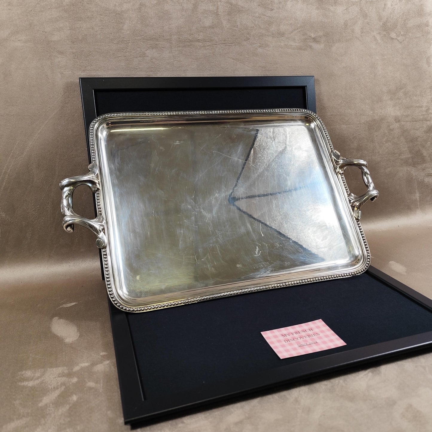 Grand plateau de service ERCUIS en métal argenté  Plateau rectangulaire à poignées Art de la table