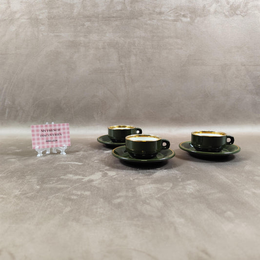 Service de 3 tasses à café Pillivuyt vert émeraude Porcelaine française vintage