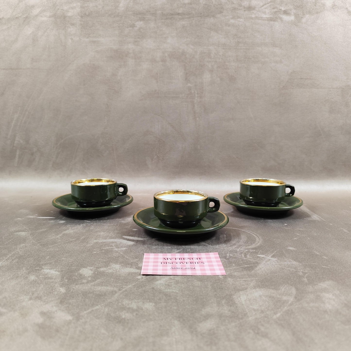 Service de 3 tasses à café Pillivuyt vert émeraude Porcelaine française vintage