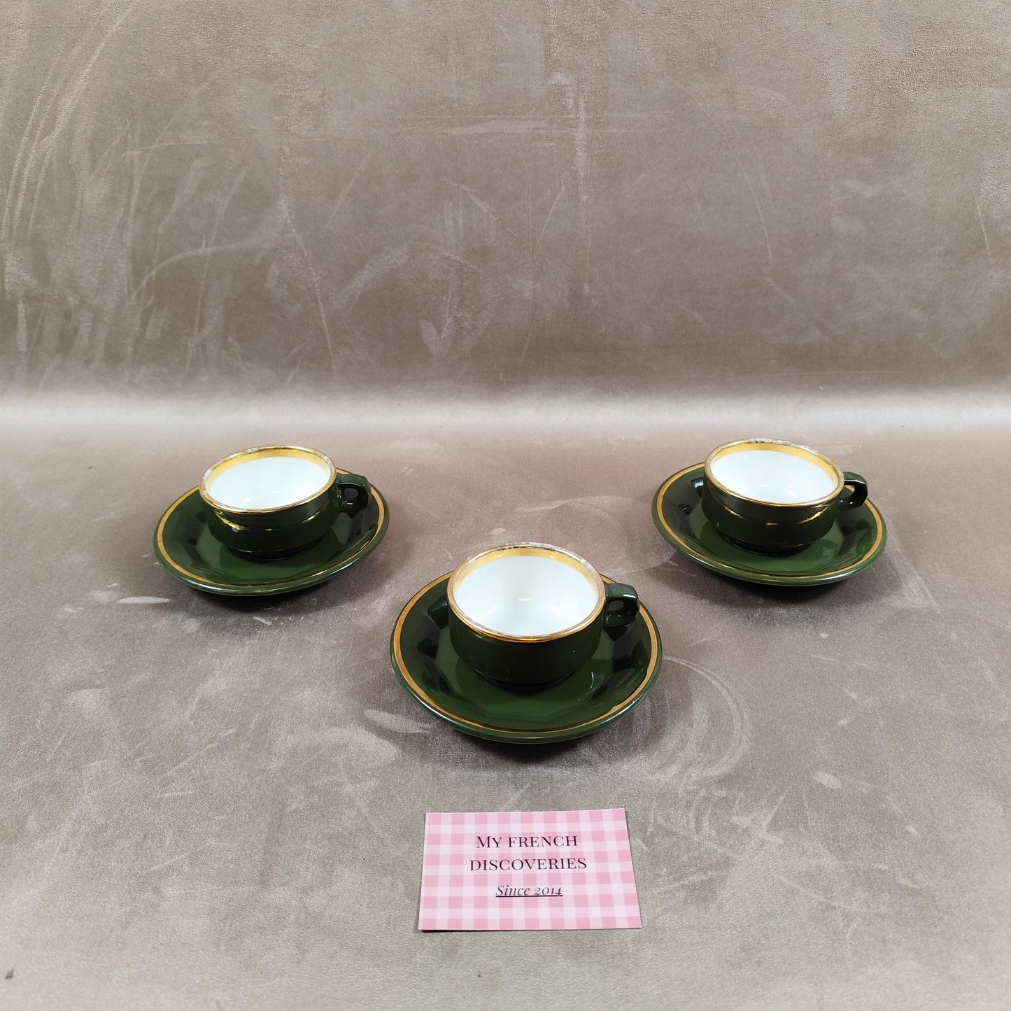 Service de 3 tasses à café Pillivuyt vert émeraude Porcelaine française vintage