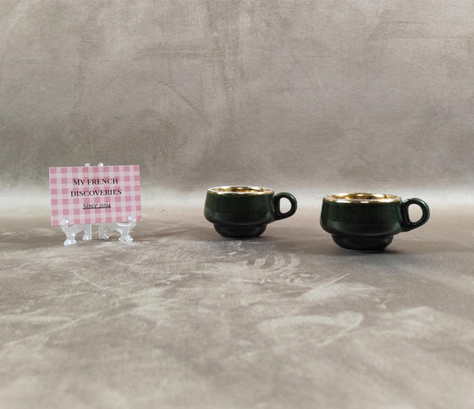 Paire de tasses espresso Helvetia B.F. Tours  Pillivuyt France  Céramique verte