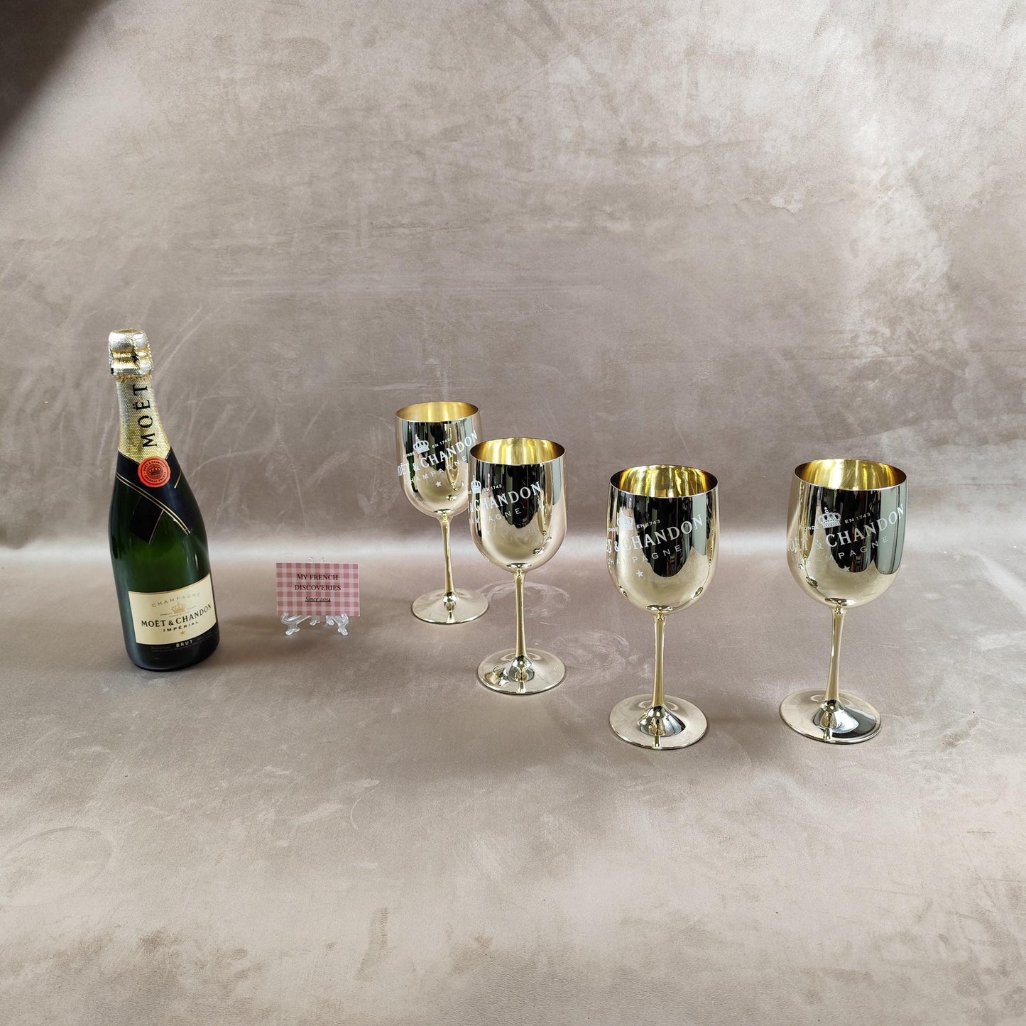 Lot de 4 flûtes à champagne Moët & Chandon Verres plastique doré Champagne