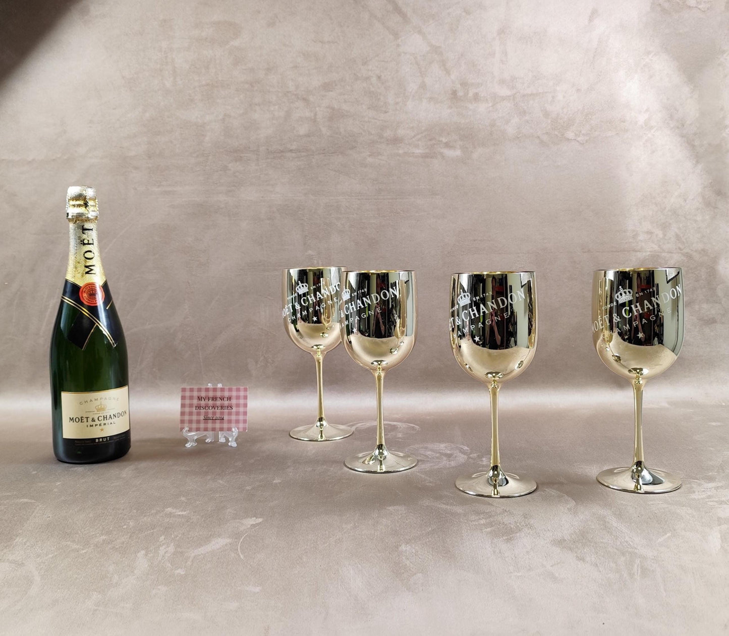 Lot de 4 flûtes à champagne Moët & Chandon Verres plastique doré Champagne