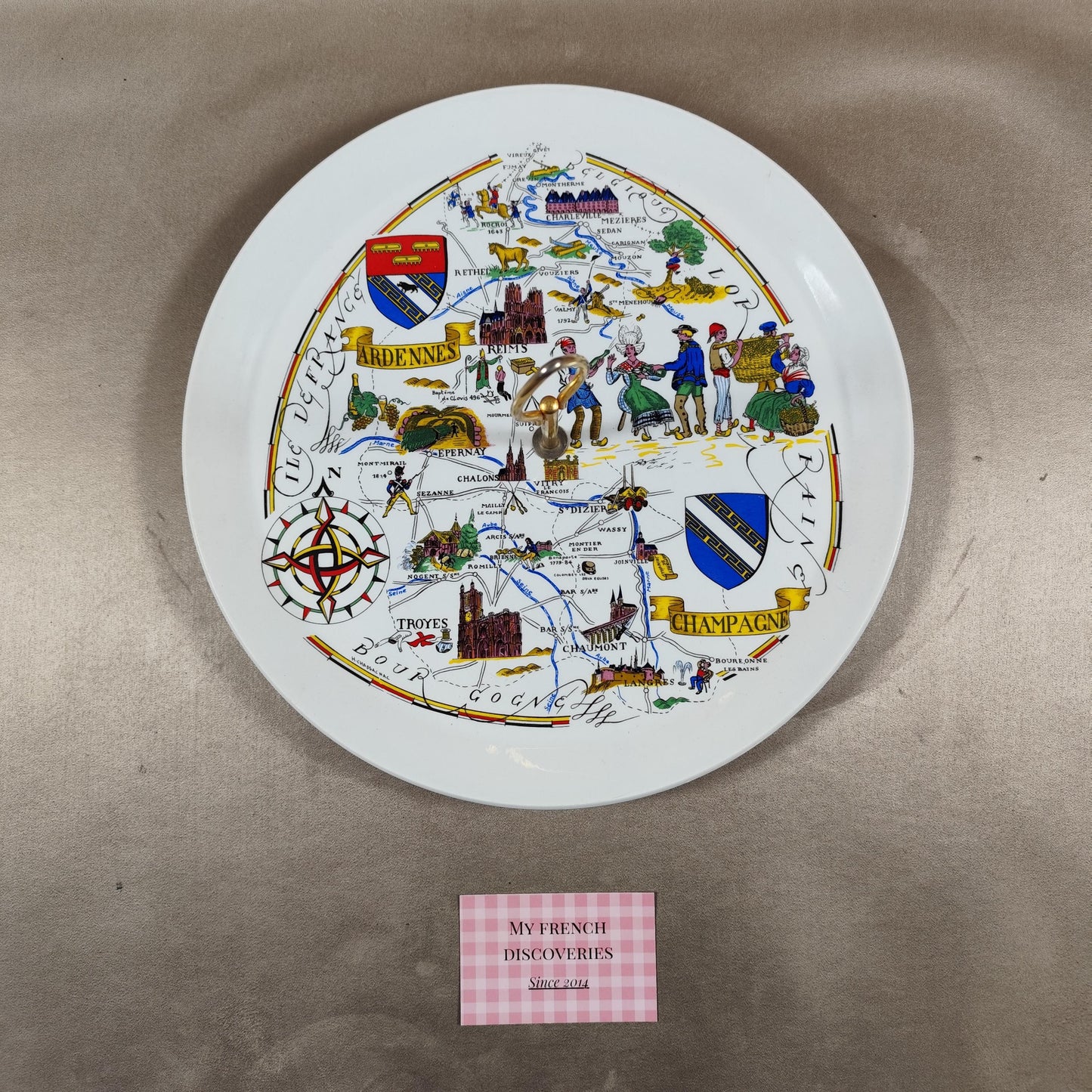 Plateau à fromage vintage Fayencerie de Lunéville carte Champagne Ardennes H. Chassagnac