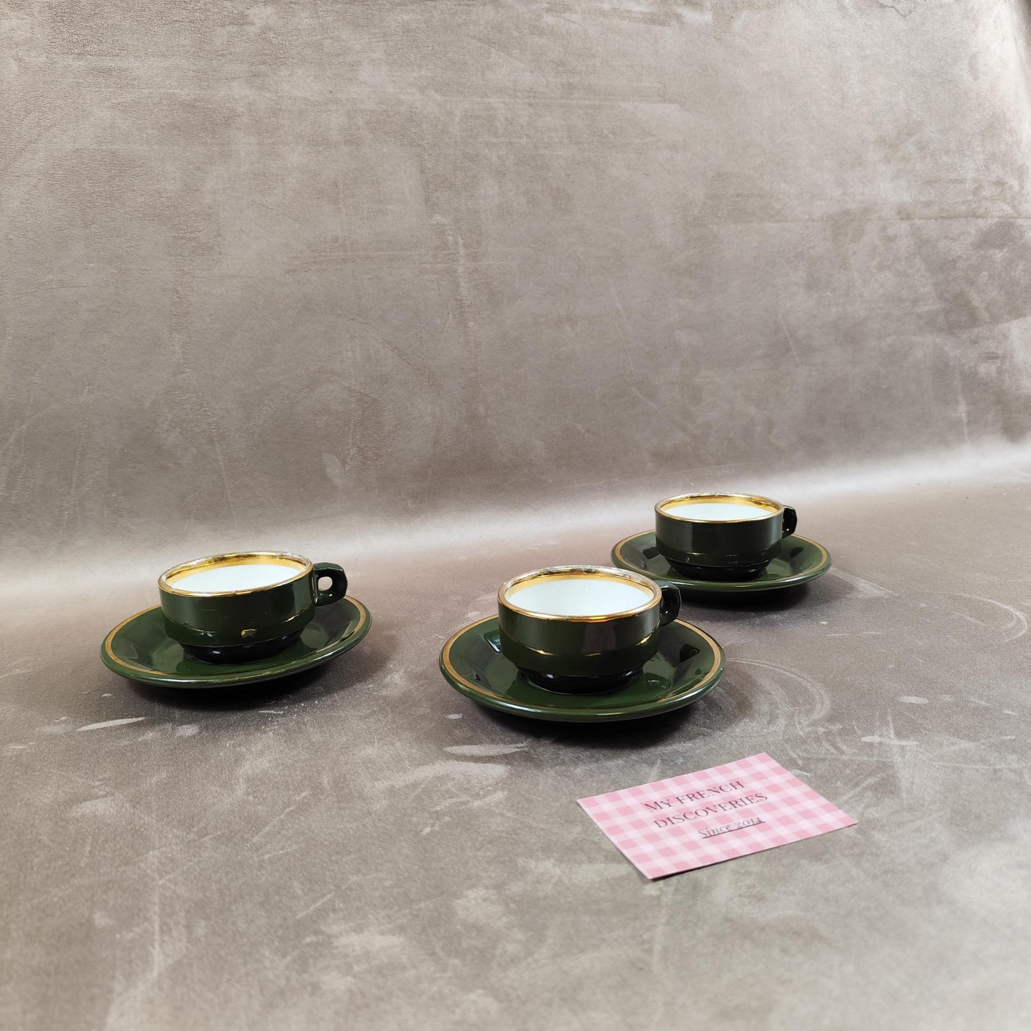Service de 3 tasses à café Pillivuyt vert émeraude Porcelaine française vintage