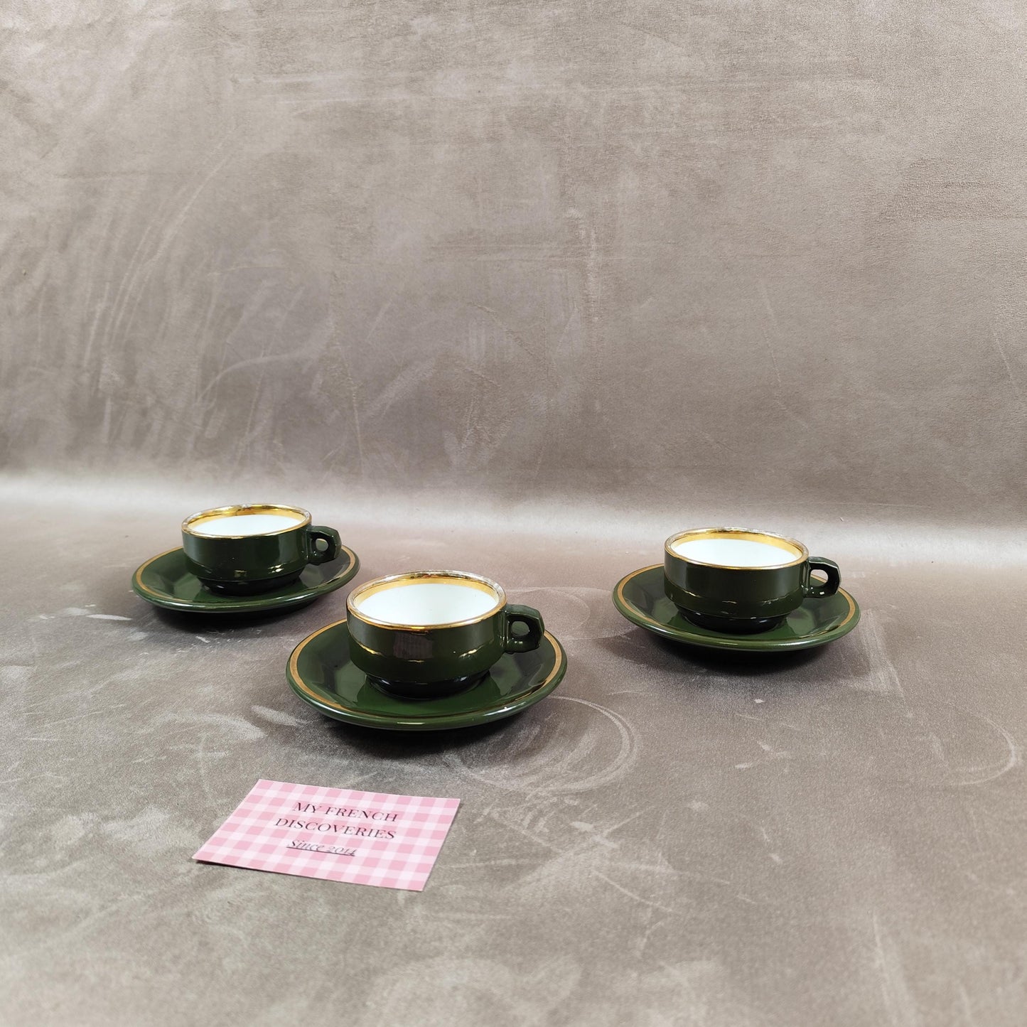 Service de 3 tasses à café Pillivuyt vert émeraude Porcelaine française vintage