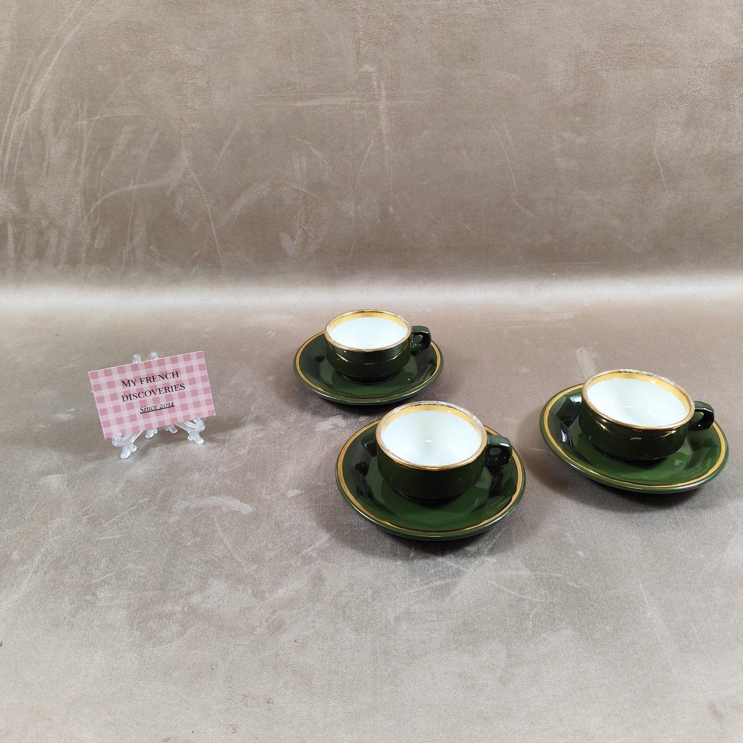 Service de 3 tasses à café Pillivuyt vert émeraude Porcelaine française vintage