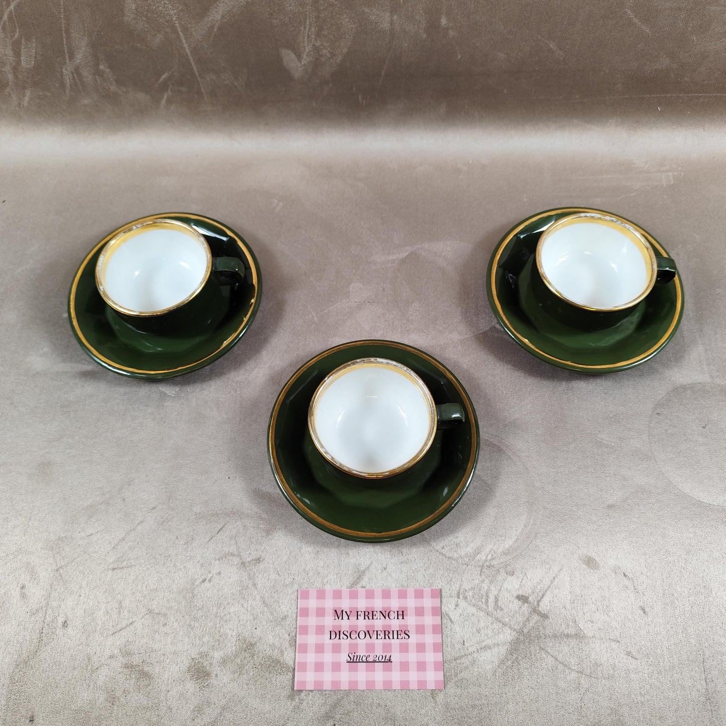Service de 3 tasses à café Pillivuyt vert émeraude Porcelaine française vintage