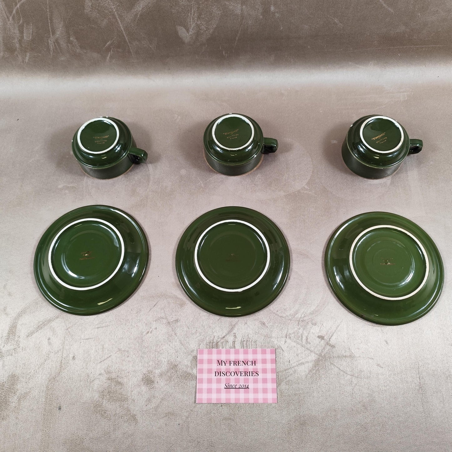 Service de 3 tasses à café Pillivuyt vert émeraude Porcelaine française vintage