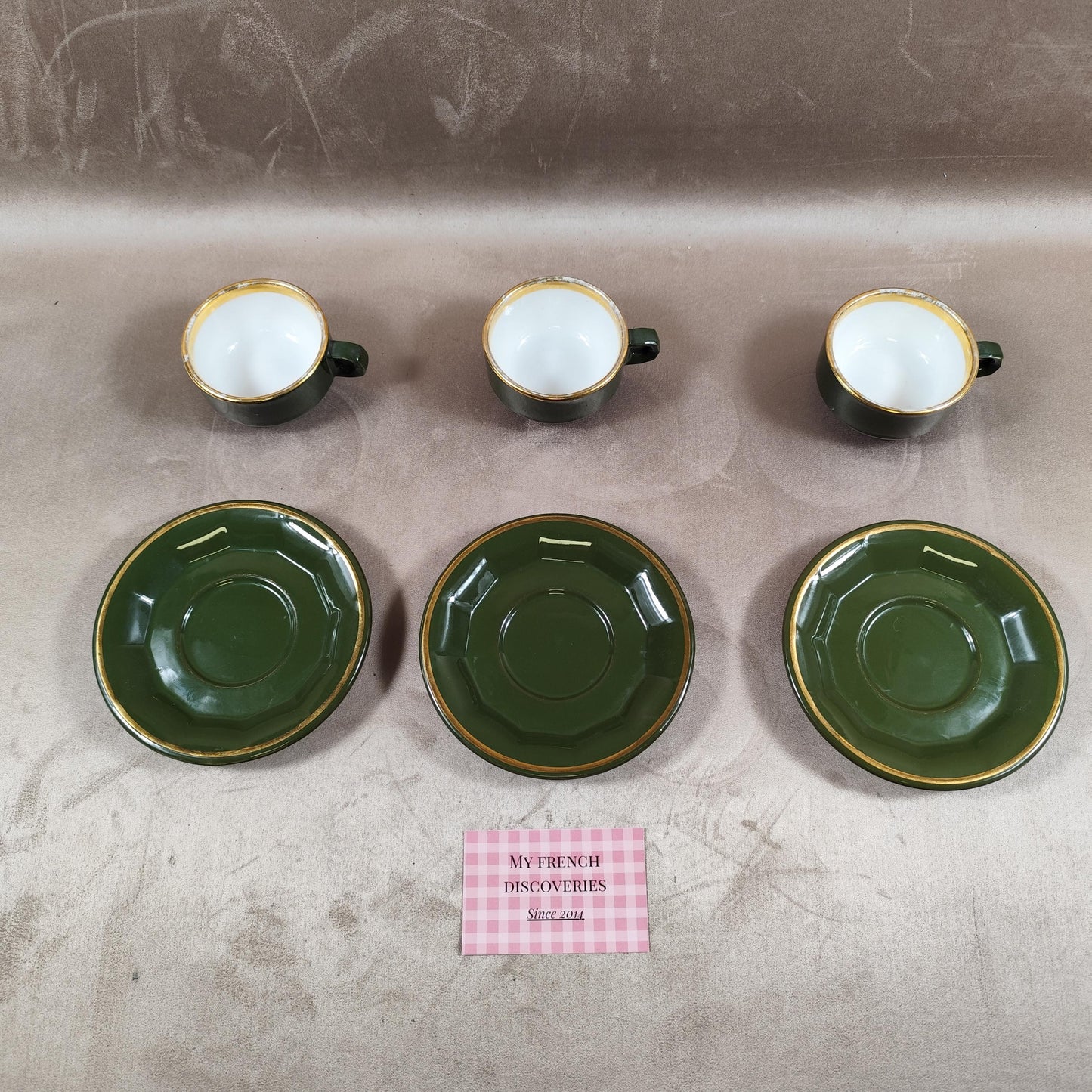 Service de 3 tasses à café Pillivuyt vert émeraude Porcelaine française vintage
