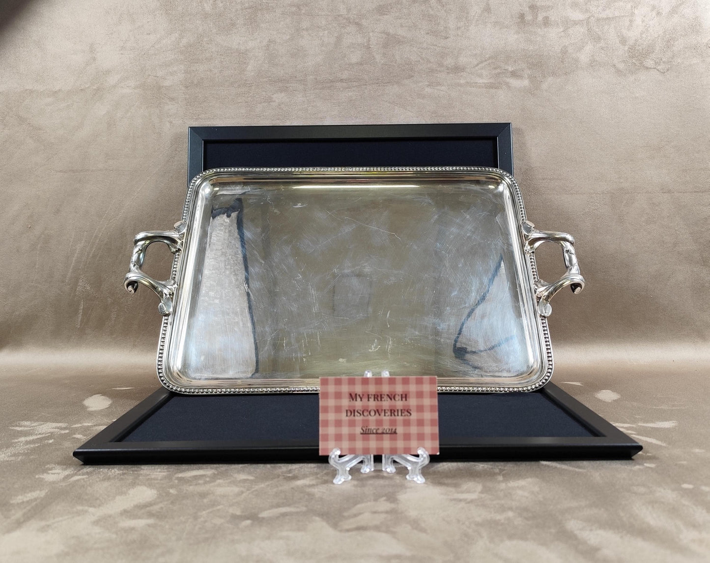 Grand plateau de service ERCUIS en métal argenté  Plateau rectangulaire à poignées Art de la table