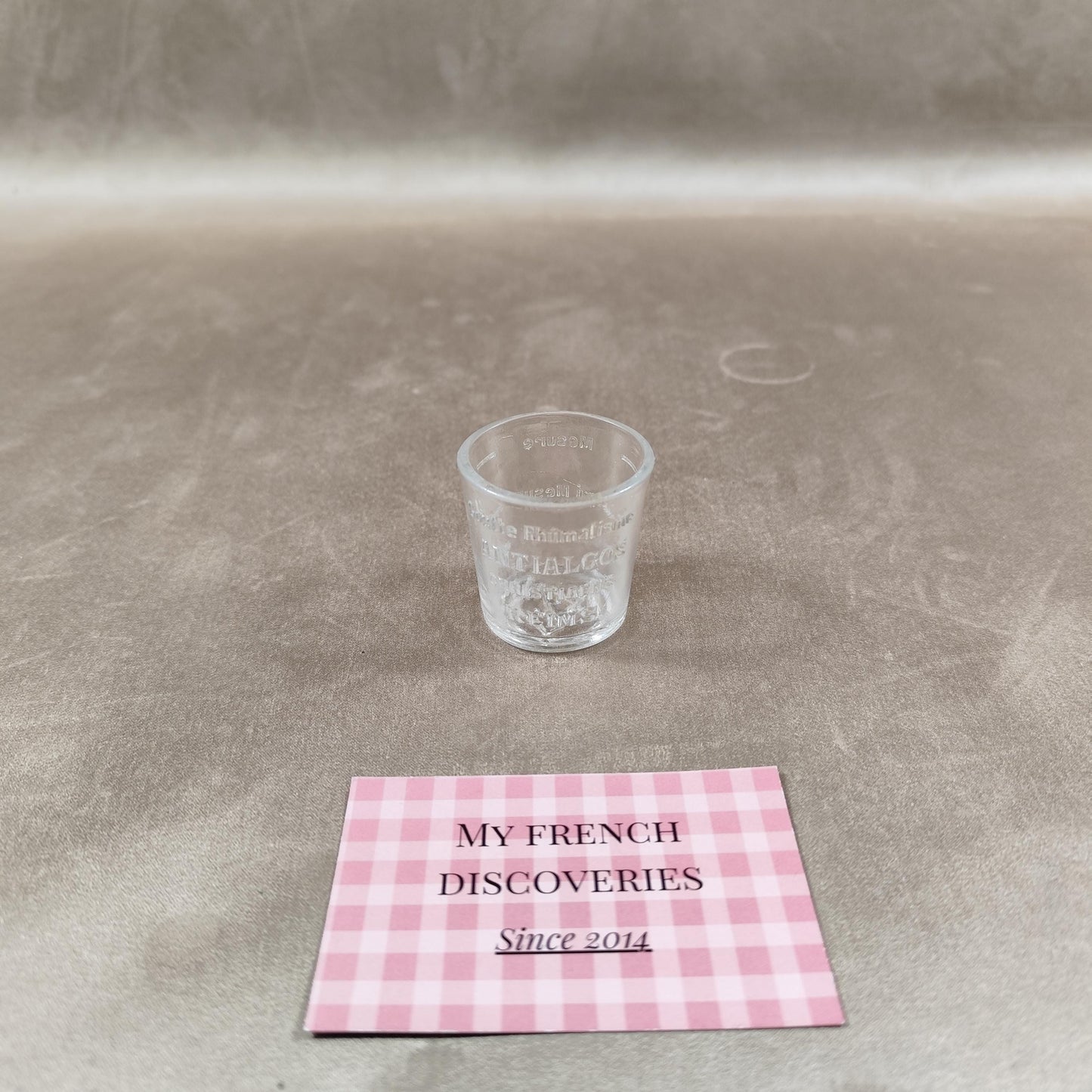 Petit verre publicitaire Antalgos Christianiens Reims Verre doseur ancien