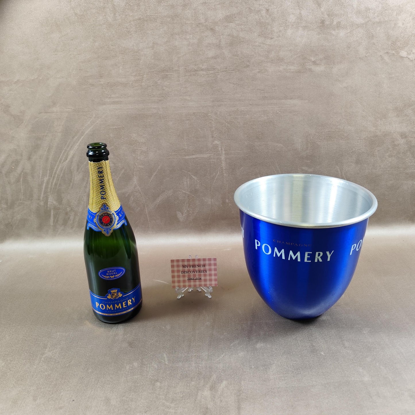 Seau à champagne Pommery bleu aluminium Rafraîchisseur bouteille Bar vintage