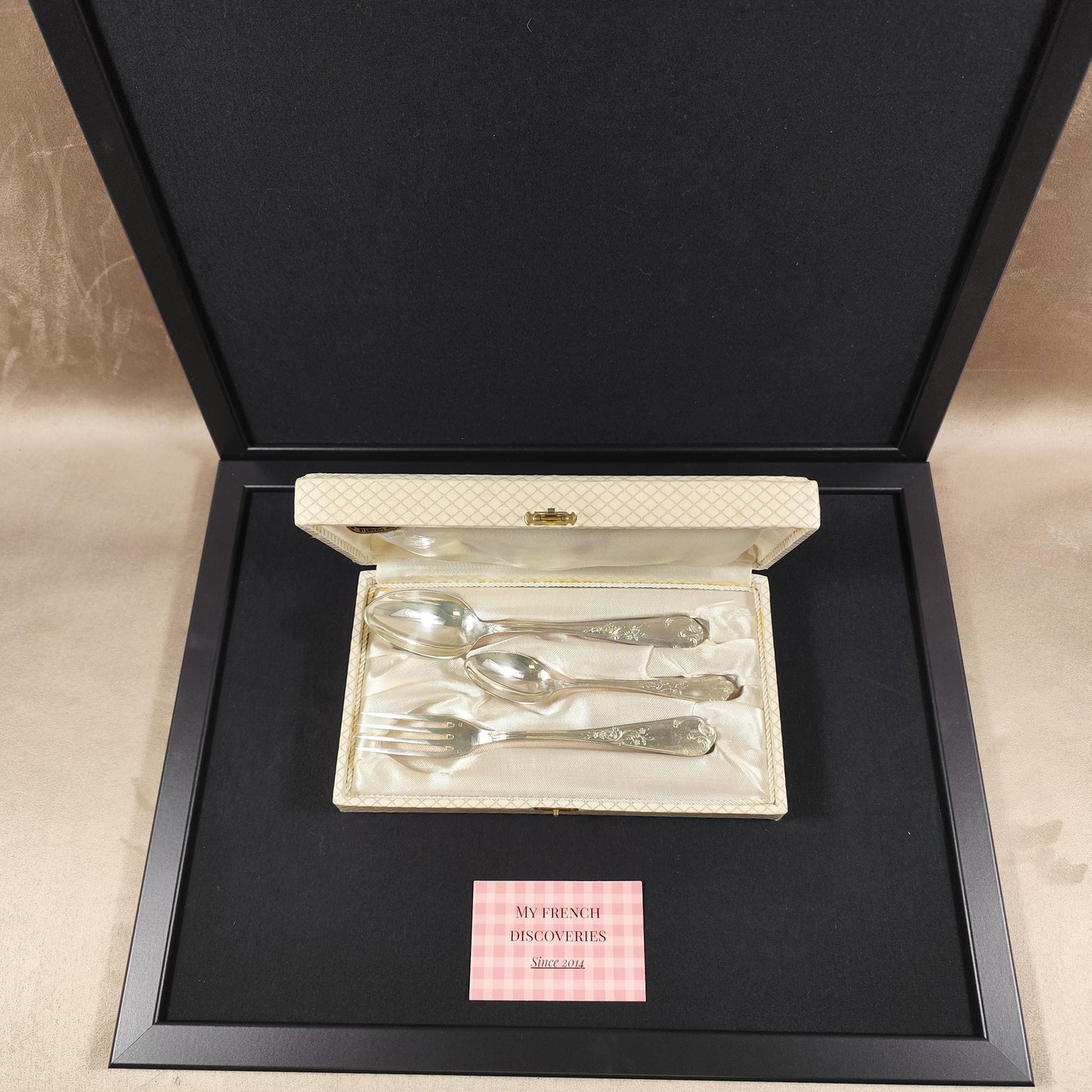 Coffret 3 couverts métal argenté C.F.A. Fourchette + 2 cuillères Écrin d'origine
