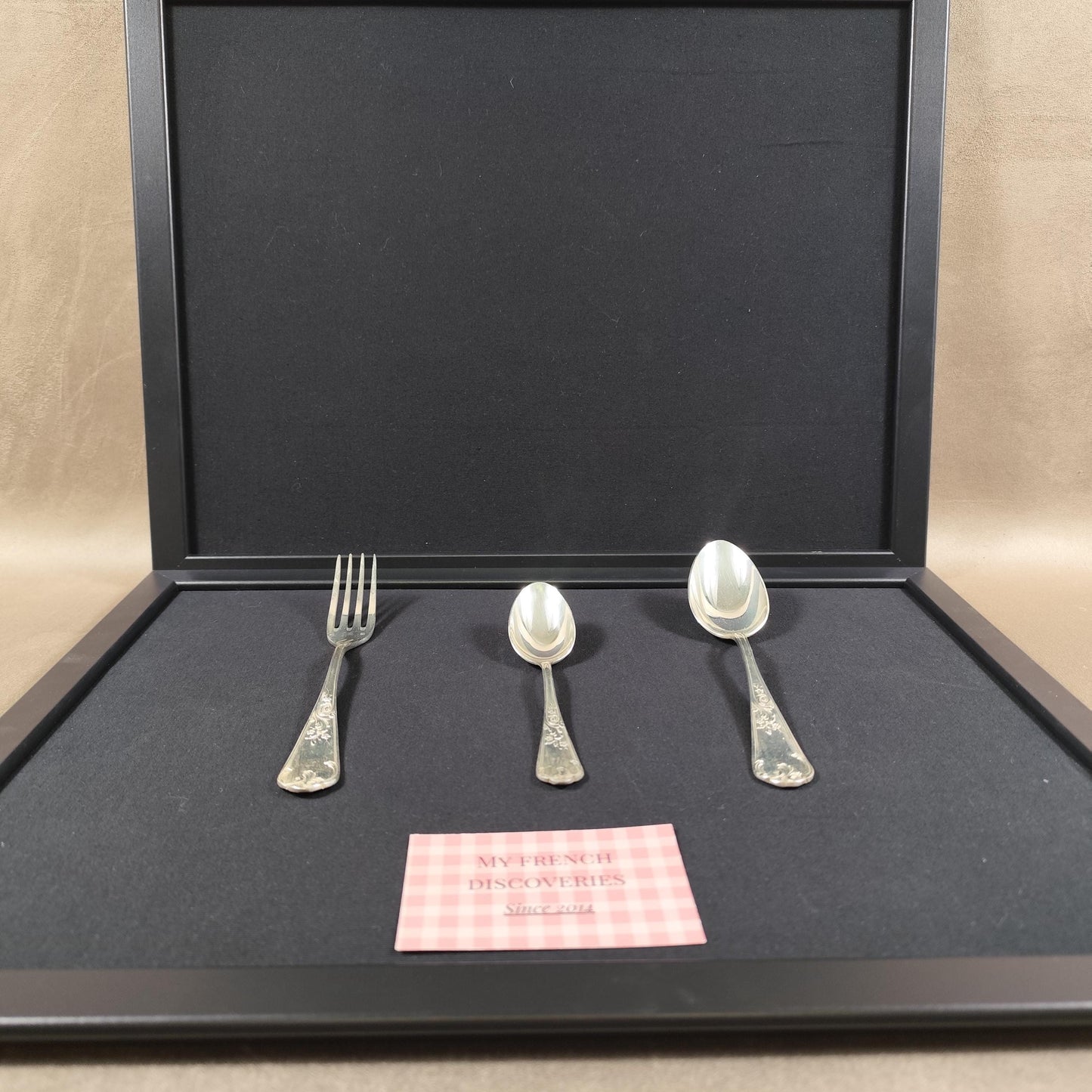 Coffret 3 couverts métal argenté C.F.A. Fourchette + 2 cuillères Écrin d'origine