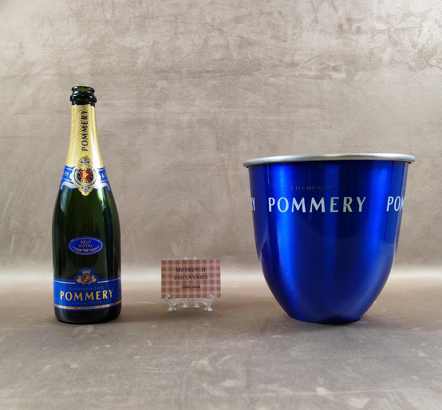 Seau à champagne Pommery bleu aluminium Rafraîchisseur bouteille Bar vintage