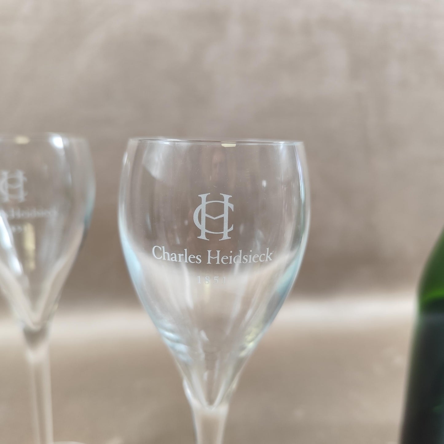 Lot de 6 flûtes à champagne Charles Heidsieck Verres sérigraphiés Bar