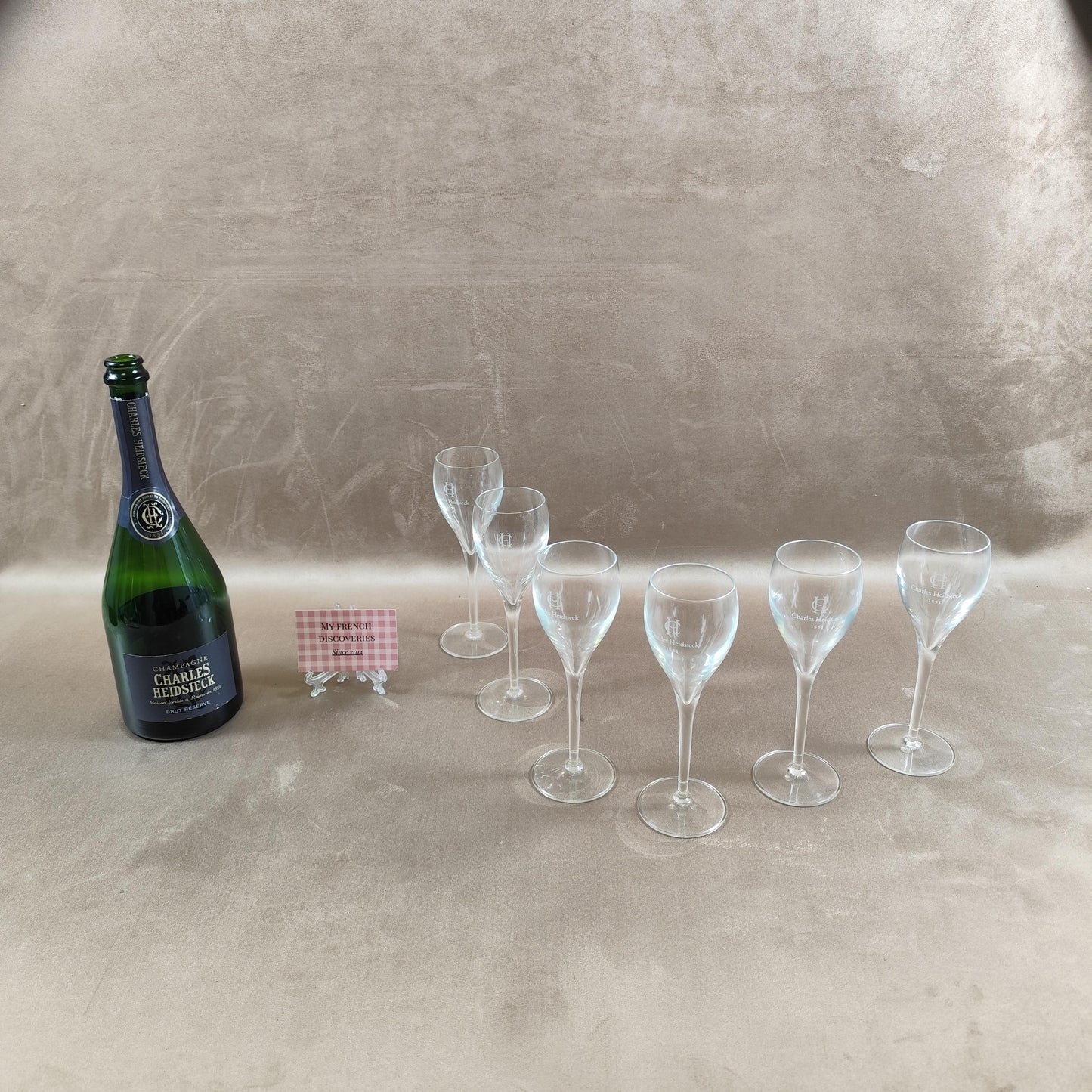Lot de 6 flûtes à champagne Charles Heidsieck Verres sérigraphiés Bar