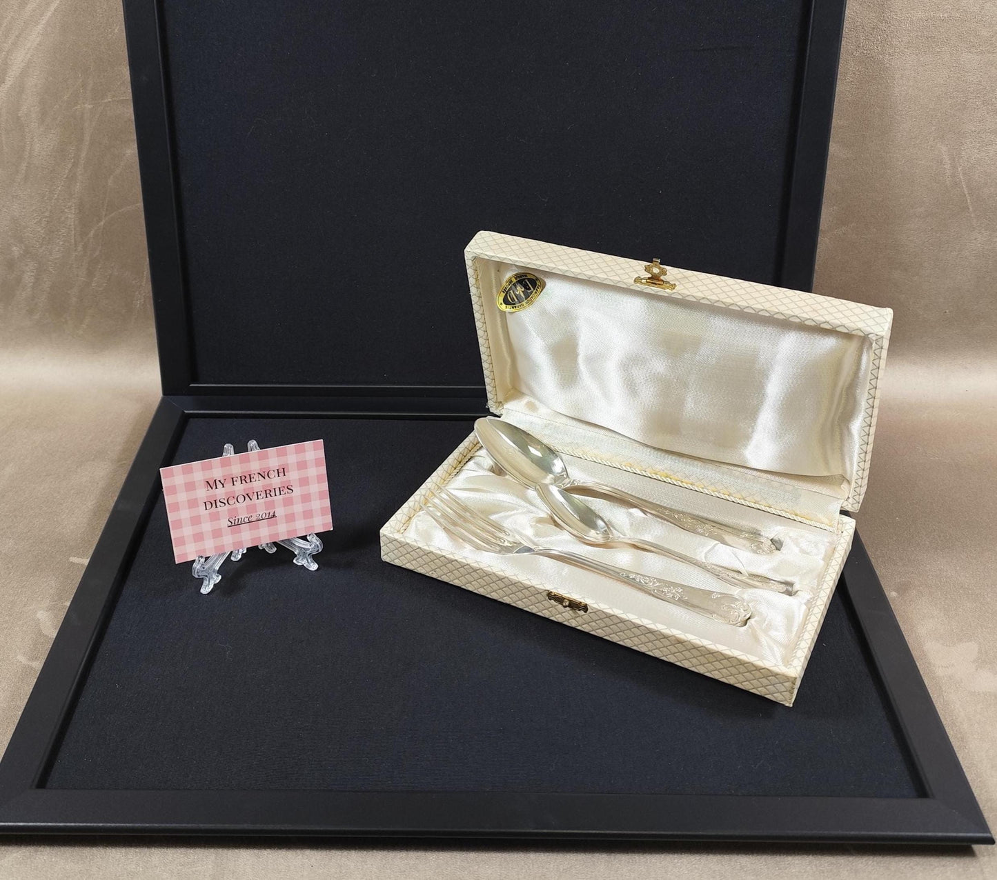 Coffret 3 couverts métal argenté C.F.A. Fourchette + 2 cuillères Écrin d'origine