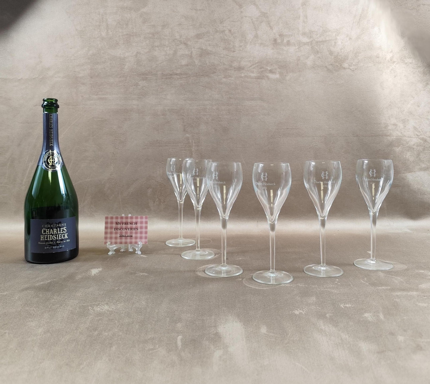 Lot de 6 flûtes à champagne Charles Heidsieck Verres sérigraphiés Bar
