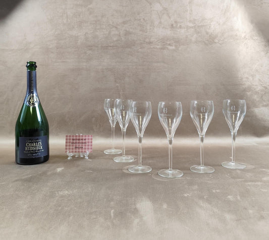 Lot de 6 flûtes à champagne Charles Heidsieck Verres sérigraphiés Bar