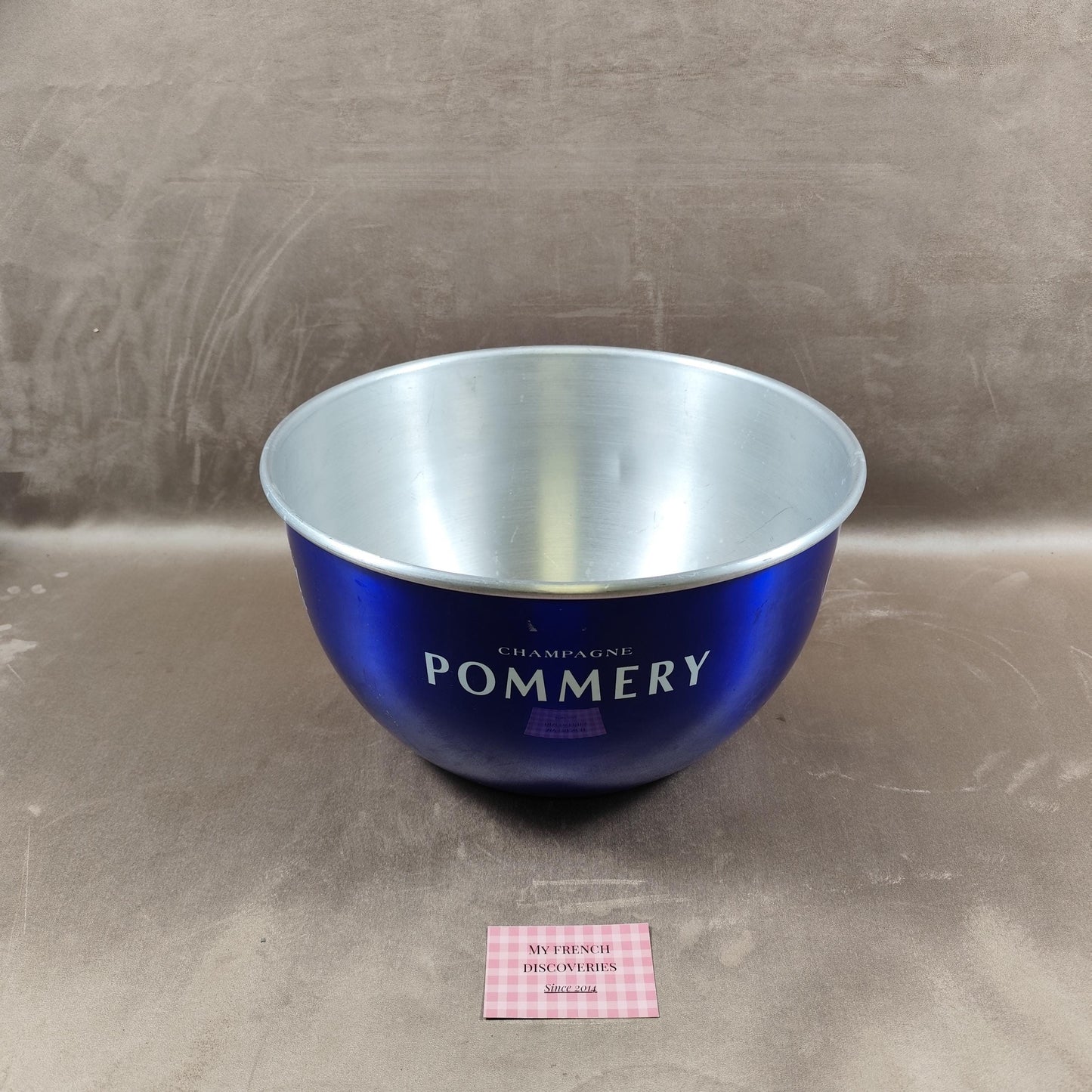 Grand seau à champagne Pommery aluminium bleu Vasque rafraîchisseur XXL