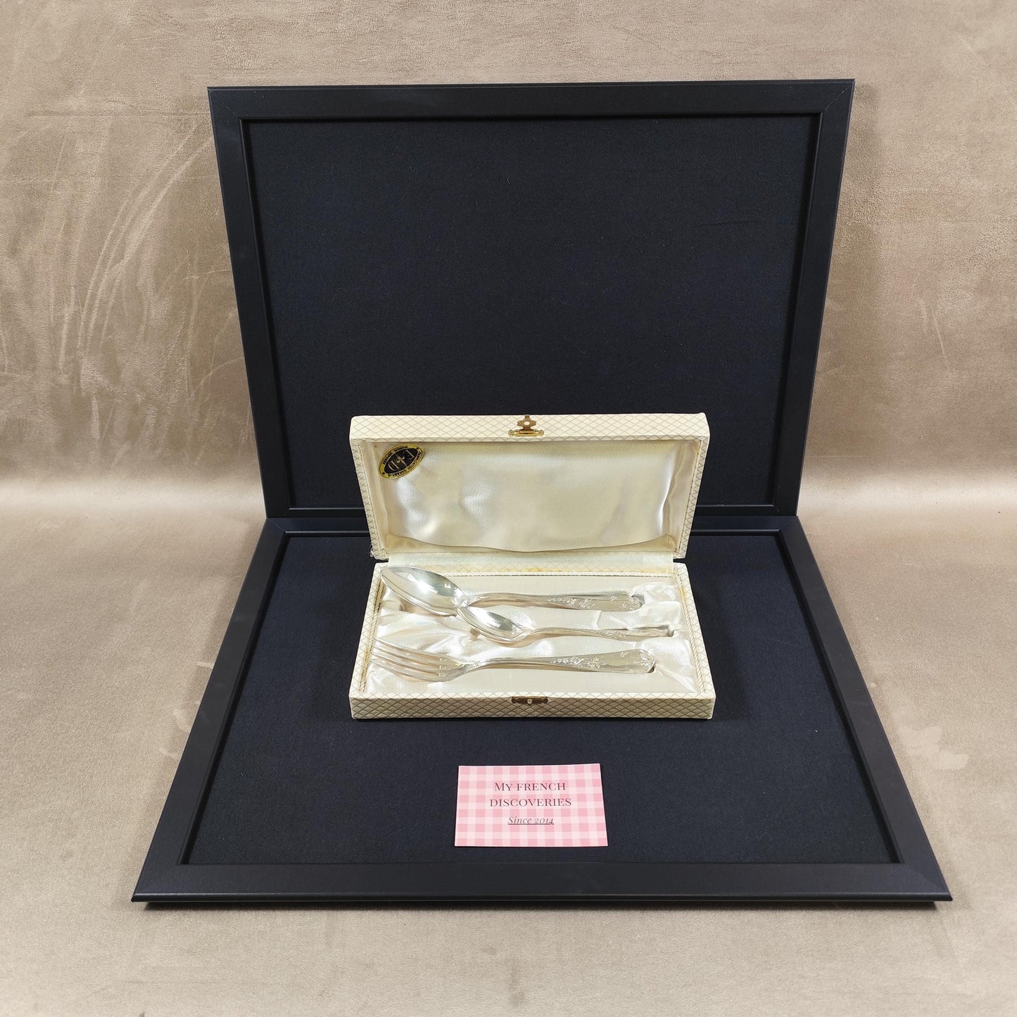 Coffret 3 couverts métal argenté C.F.A. Fourchette + 2 cuillères Écrin d'origine