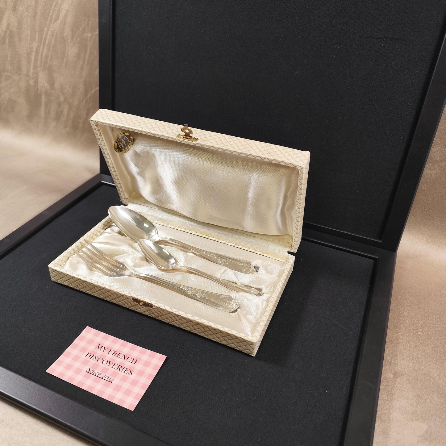 Coffret 3 couverts métal argenté C.F.A. Fourchette + 2 cuillères Écrin d'origine