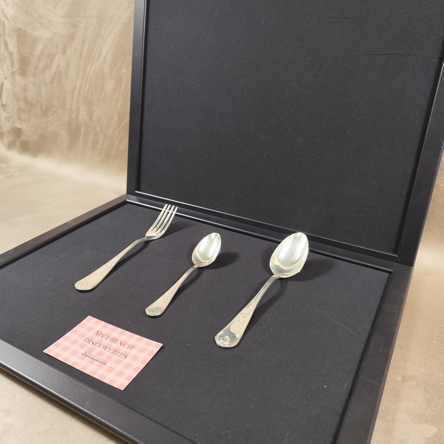 Coffret 3 couverts métal argenté C.F.A. Fourchette + 2 cuillères Écrin d'origine