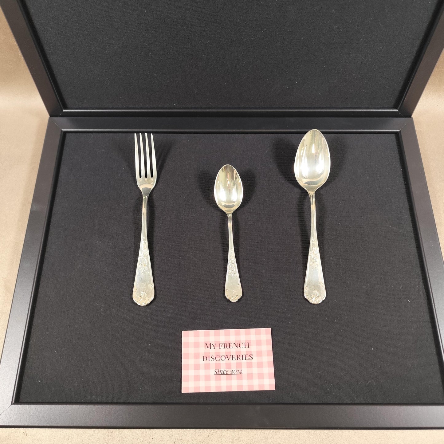 Coffret 3 couverts métal argenté C.F.A. Fourchette + 2 cuillères Écrin d'origine