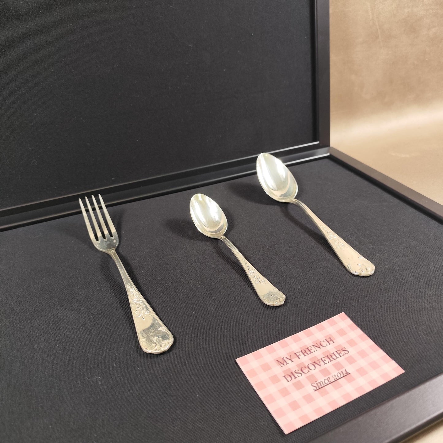 Coffret 3 couverts métal argenté C.F.A. Fourchette + 2 cuillères Écrin d'origine