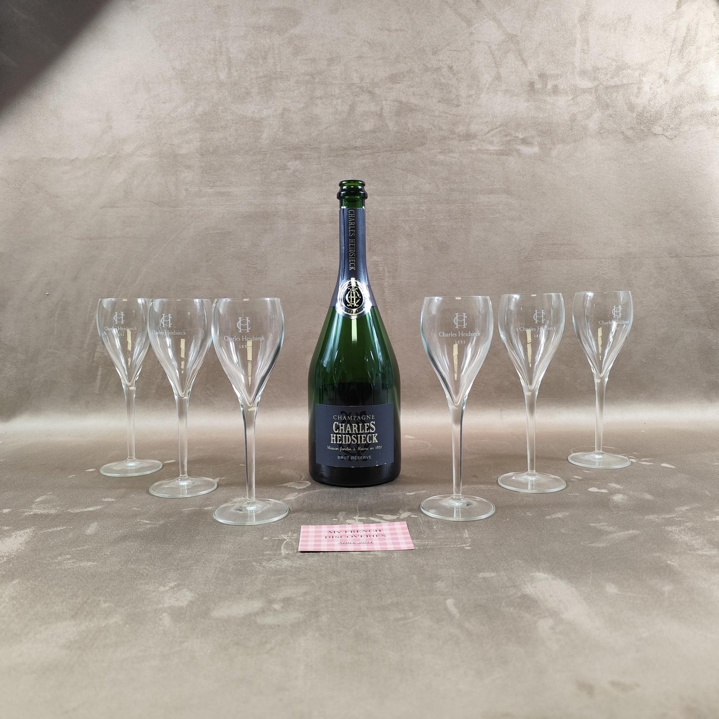 Lot de 6 flûtes à champagne Charles Heidsieck Verres sérigraphiés Bar