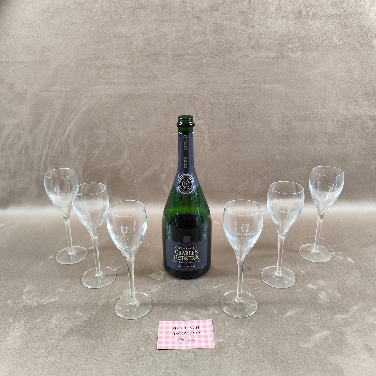 Lot de 6 flûtes à champagne Charles Heidsieck Verres sérigraphiés Bar