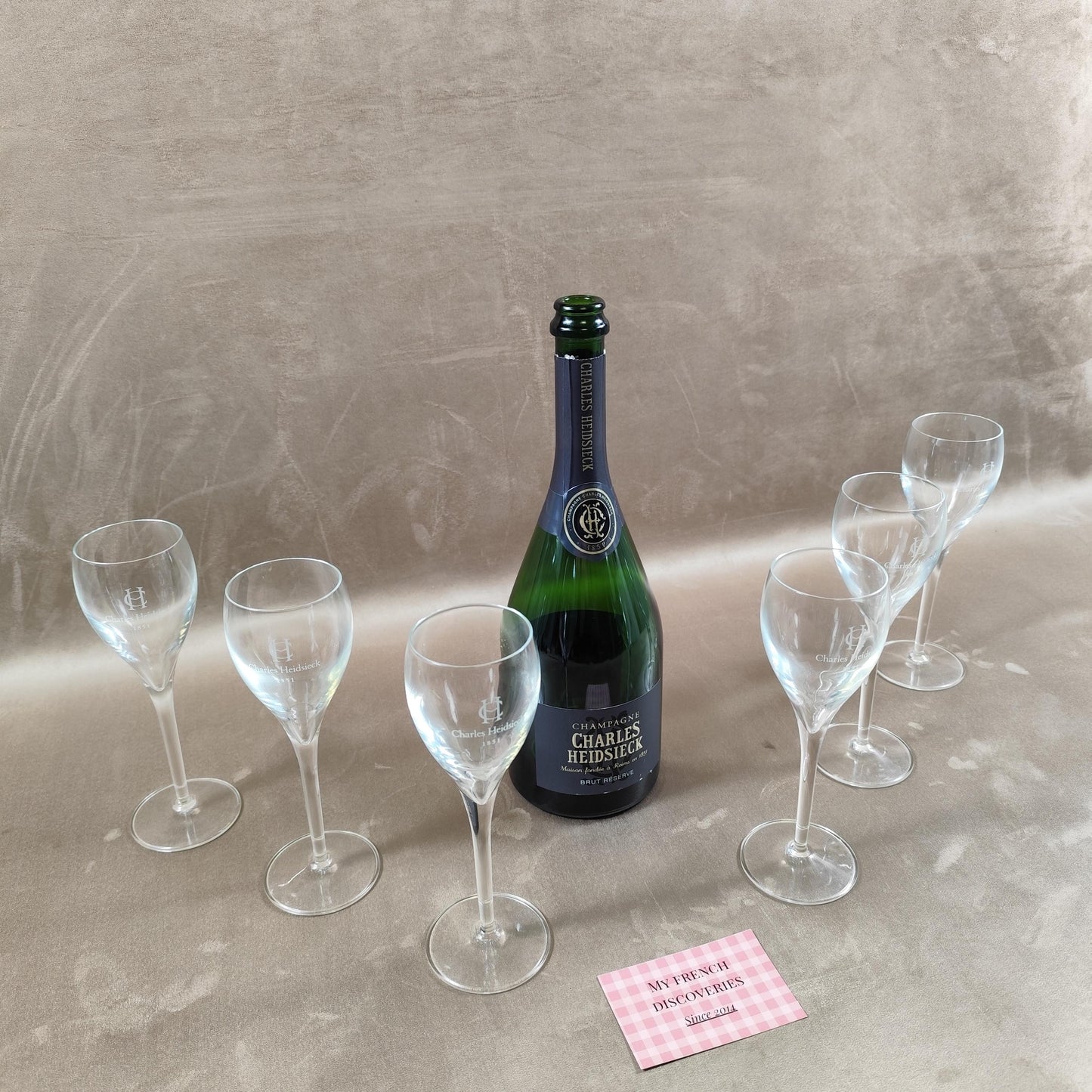 Lot de 6 flûtes à champagne Charles Heidsieck Verres sérigraphiés Bar