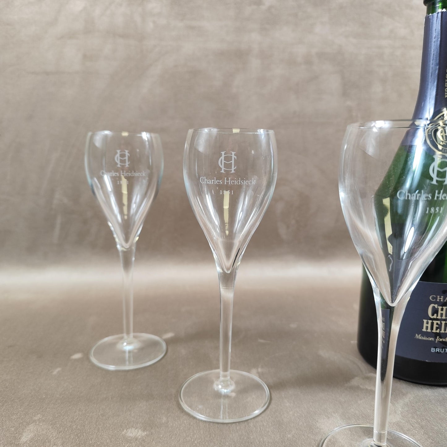 Lot de 6 flûtes à champagne Charles Heidsieck Verres sérigraphiés Bar
