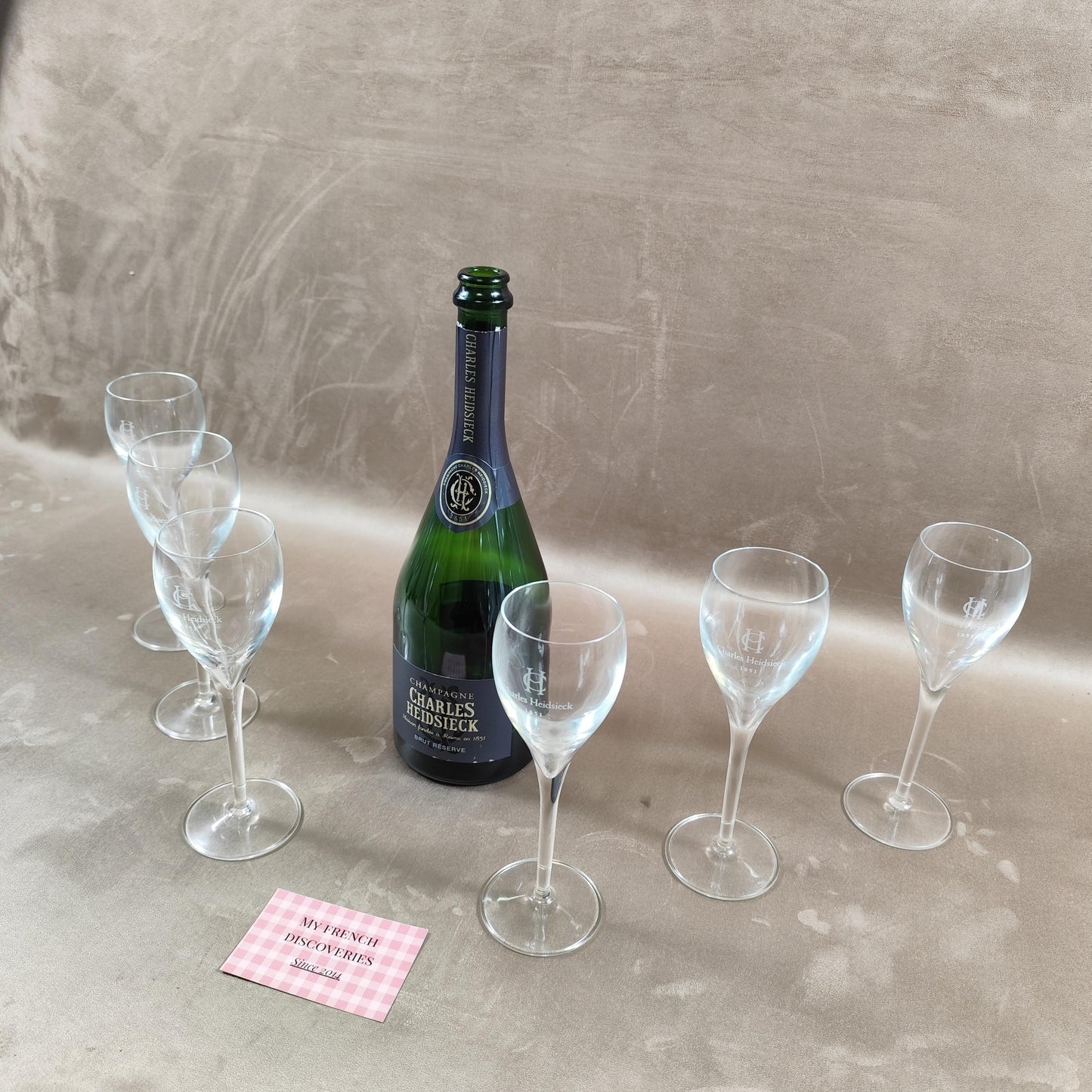 Lot de 6 flûtes à champagne Charles Heidsieck Verres sérigraphiés Bar