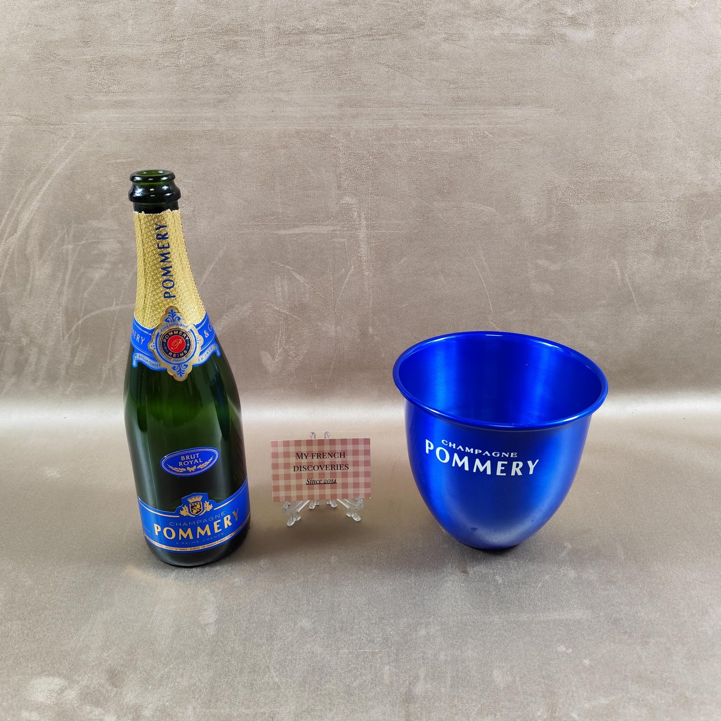 Seau à champagne Pommery bleu en aluminium Rafraîchisseur champagne