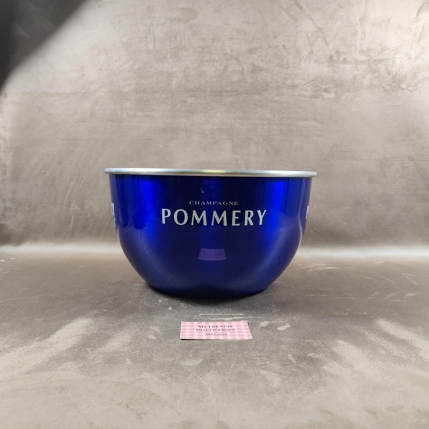 Grand seau à champagne Pommery aluminium bleu Vasque rafraîchisseur XXL