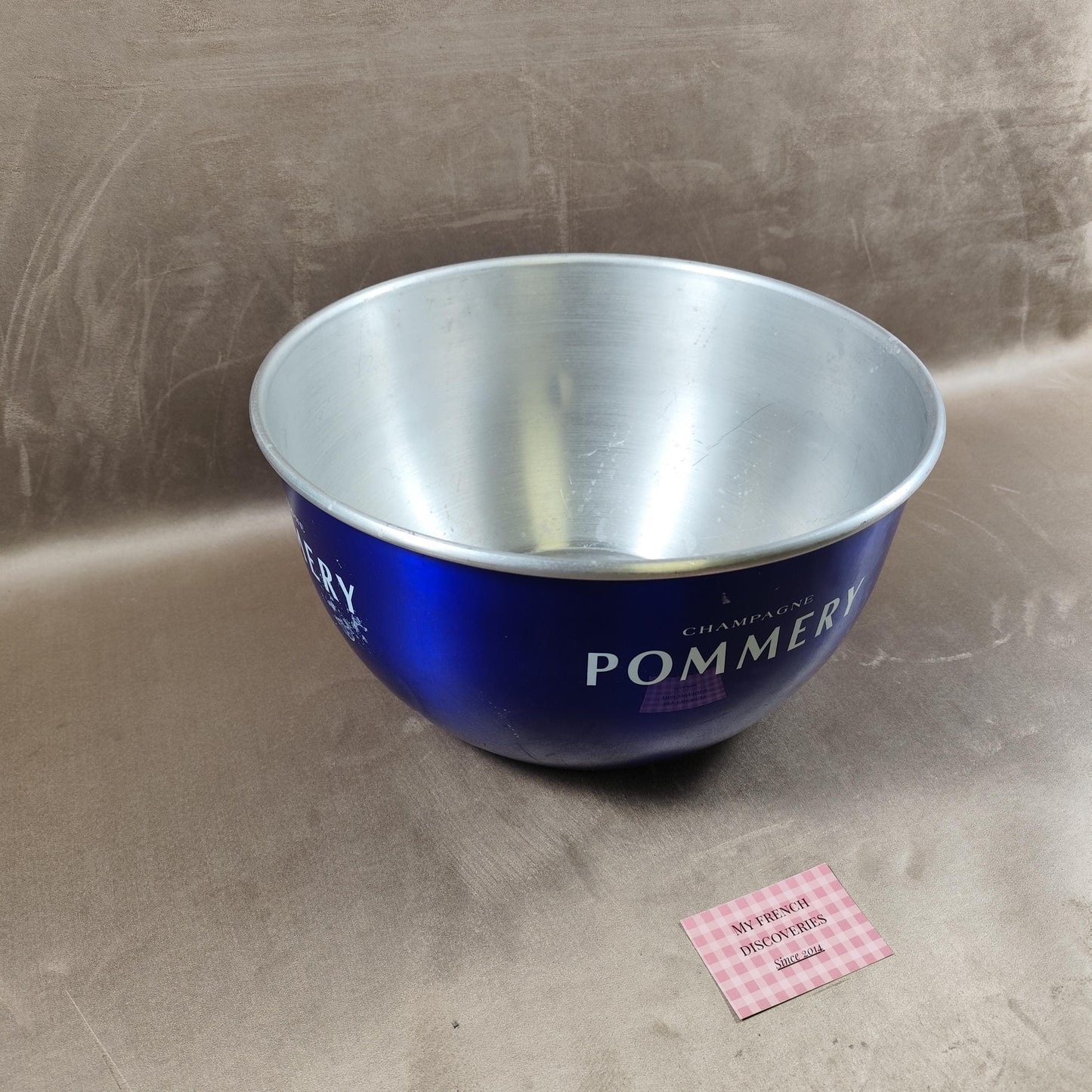 Grand seau à champagne Pommery aluminium bleu Vasque rafraîchisseur XXL
