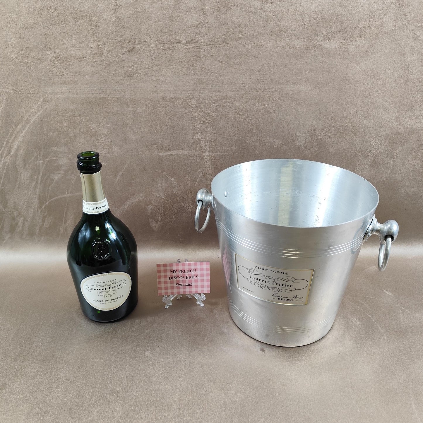 Seau à champagne Laurent Perrier en aluminium Rafraîchisseur vintage Reims