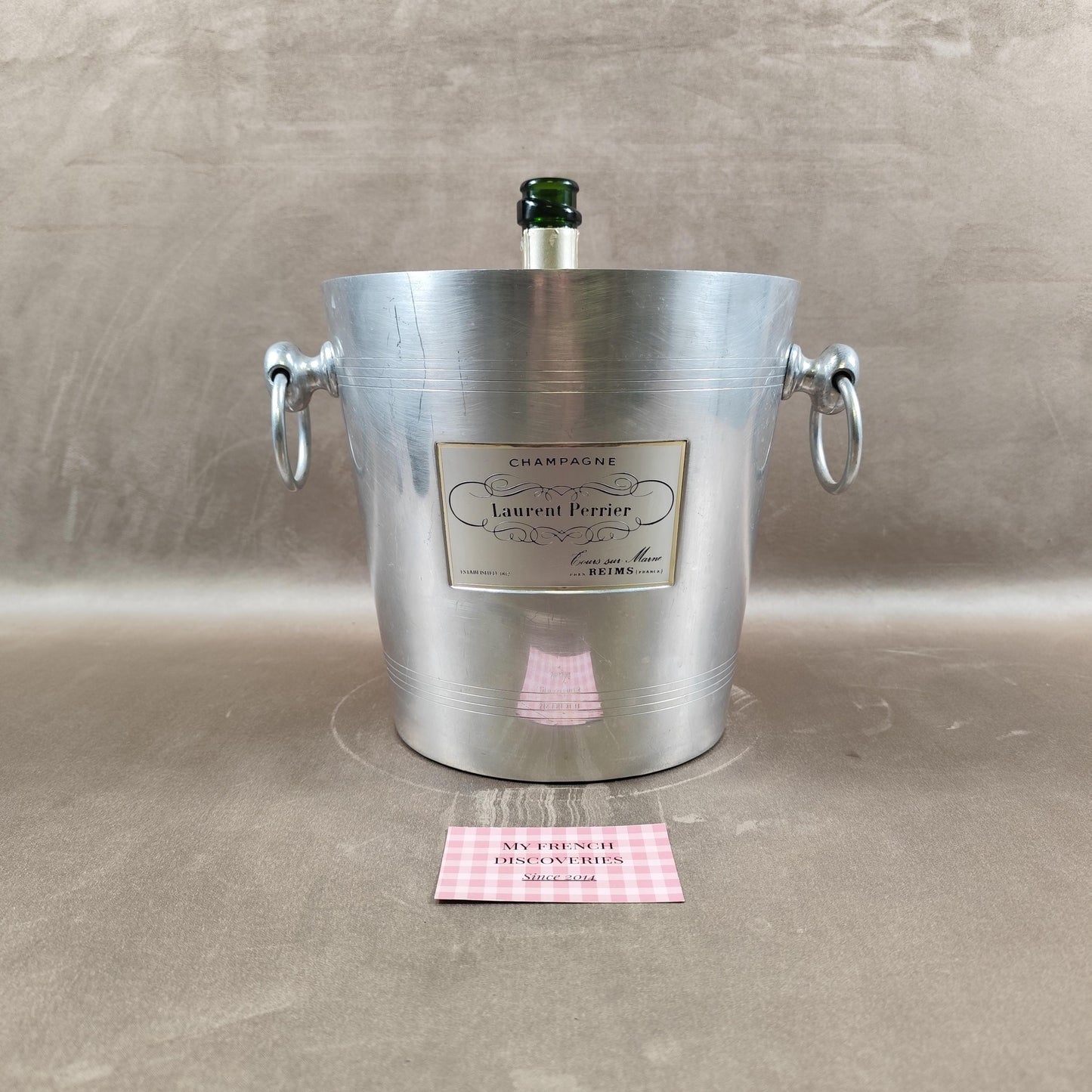 Seau à champagne Laurent Perrier en aluminium Rafraîchisseur vintage Reims